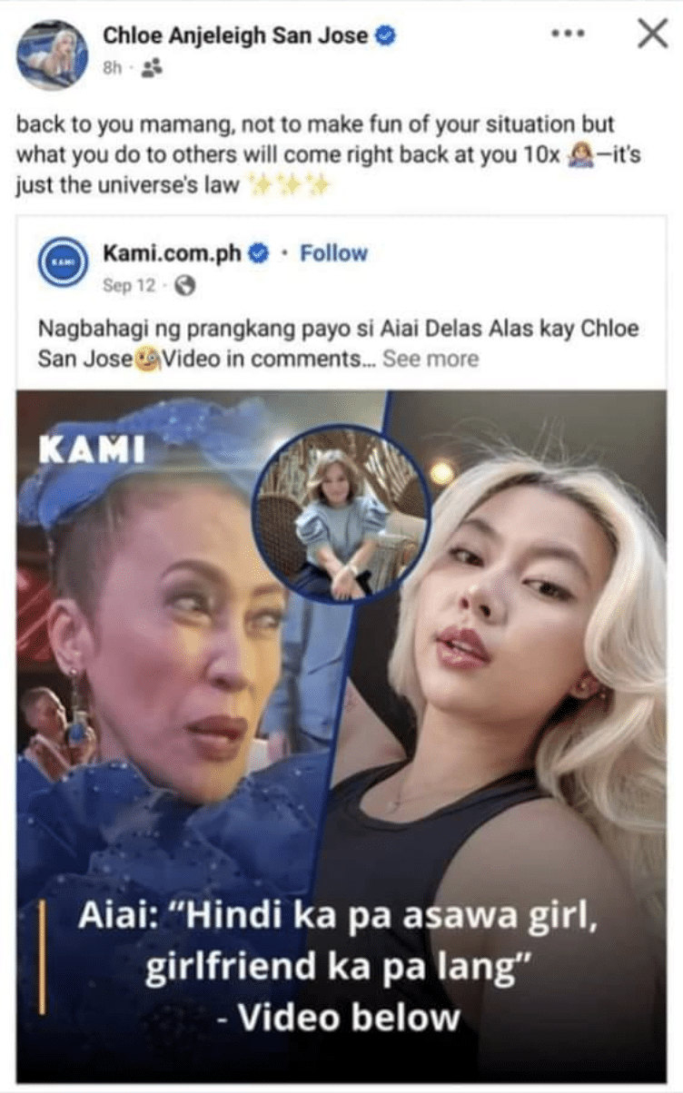 Image 27: Chloe San Jose says'back to you'remark to Ai-Ai delas Alas not offensive